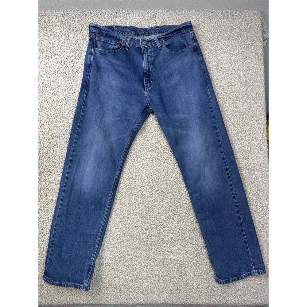 Levi's 505 Mens 36x30 Regular Fit Straight Leg Stretch Denim Blue Jeans Faded
